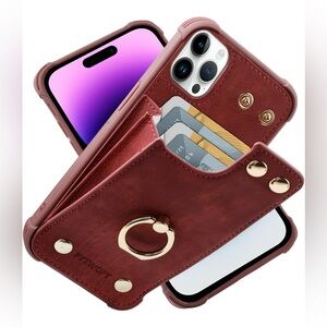iPhone 15 Pro Wallet Case w/CC Holder,Leather Shockproof Protective Phone Cover